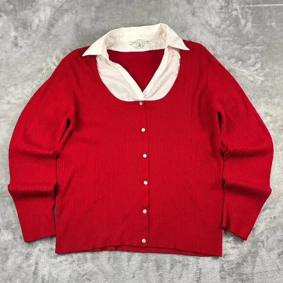Vintage Carolyn Taylor Long Sleeve Red Sweater White Collar Women’s Size XL - Picture 1 of 7